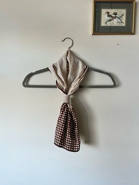 Vintage Polka Dot Two-Tone Silk Neck Scarf in Cream and Brown